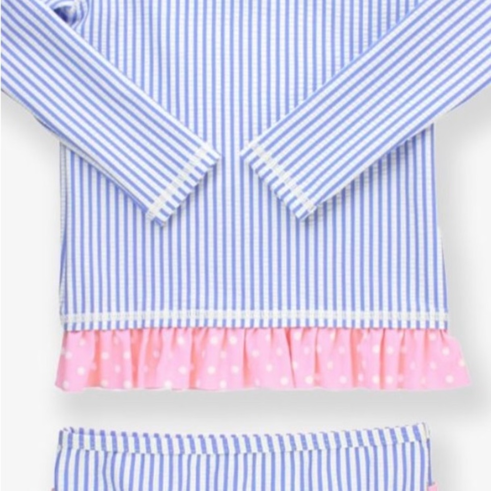 Periwinkle and Pink Striped Kids Swim Rashguard